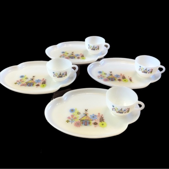 Other - Vintage Federal Milk Glass snack set. Set of 4. 8 pieces. Cottage picture